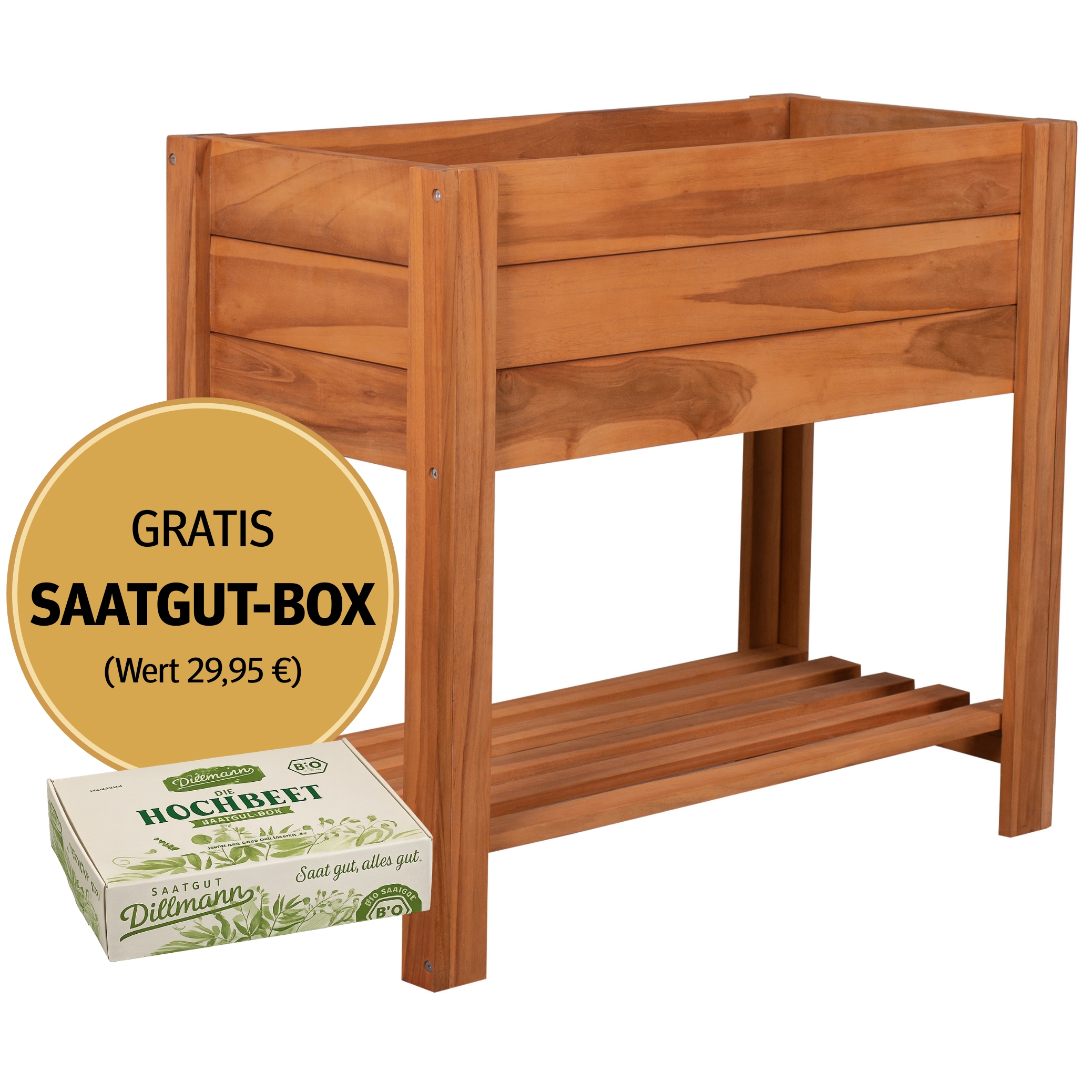 Hochbeet aus Teakholz mit Ablagefläche