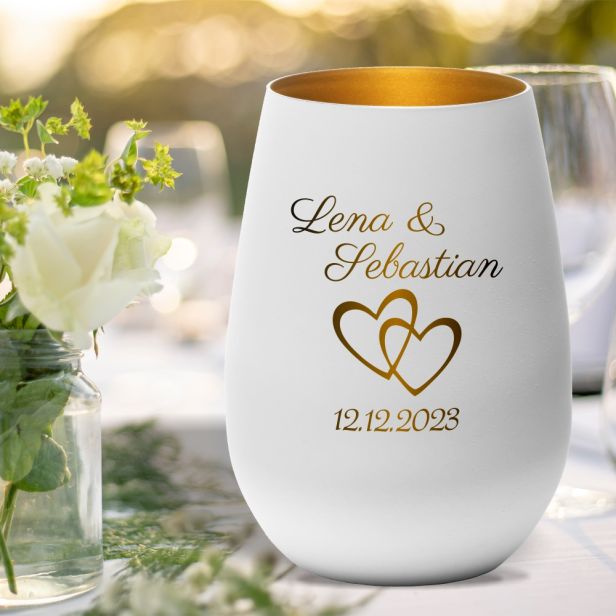 Windlicht Hochzeit Herzen - personalisiert