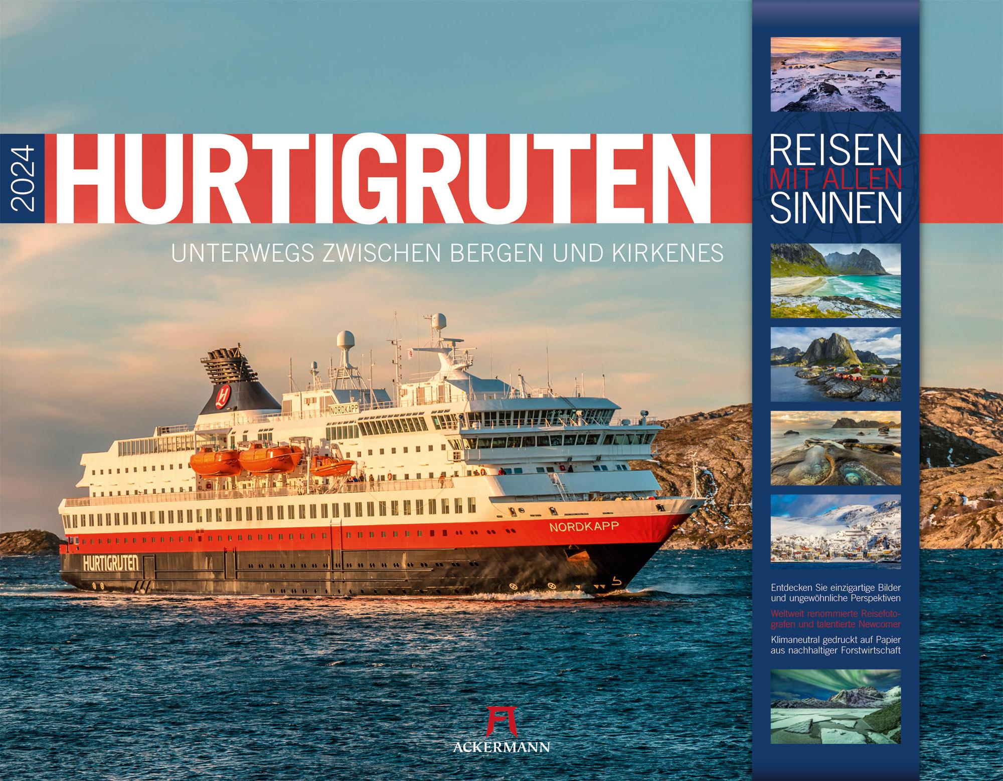 Hurtigruten - Unterwegs zwischen Bergen und Kirkenes Kalender 2024 Maße (B/H): 54 x 42 cm, Fotokalender, Reisen mit allen Sinnen