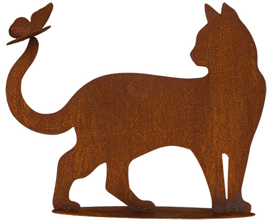 Gartenfigur | Silhouette – Stehende Katze mit Schmetterling