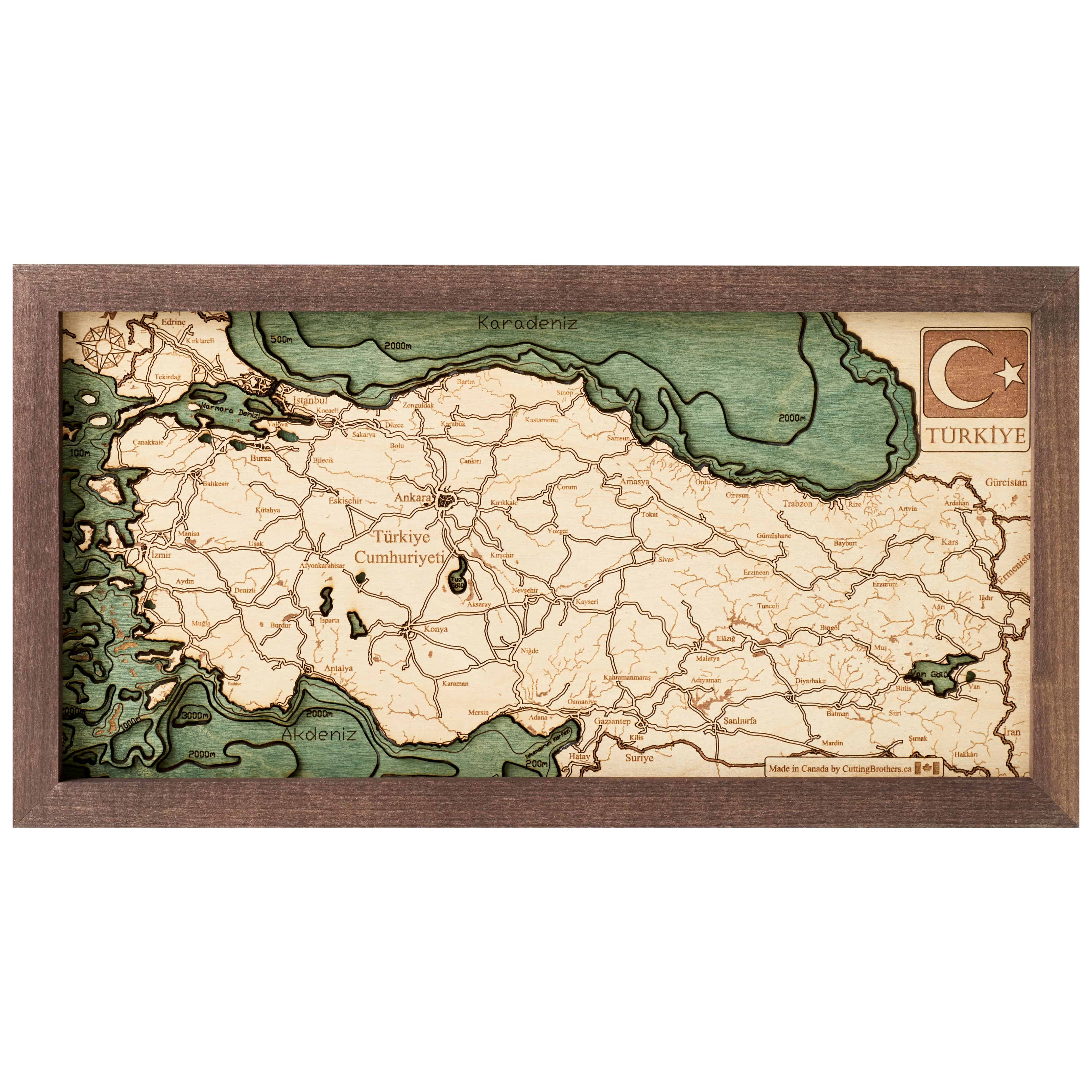 Türkiye/Türkei 3-D Holz Wandkarte