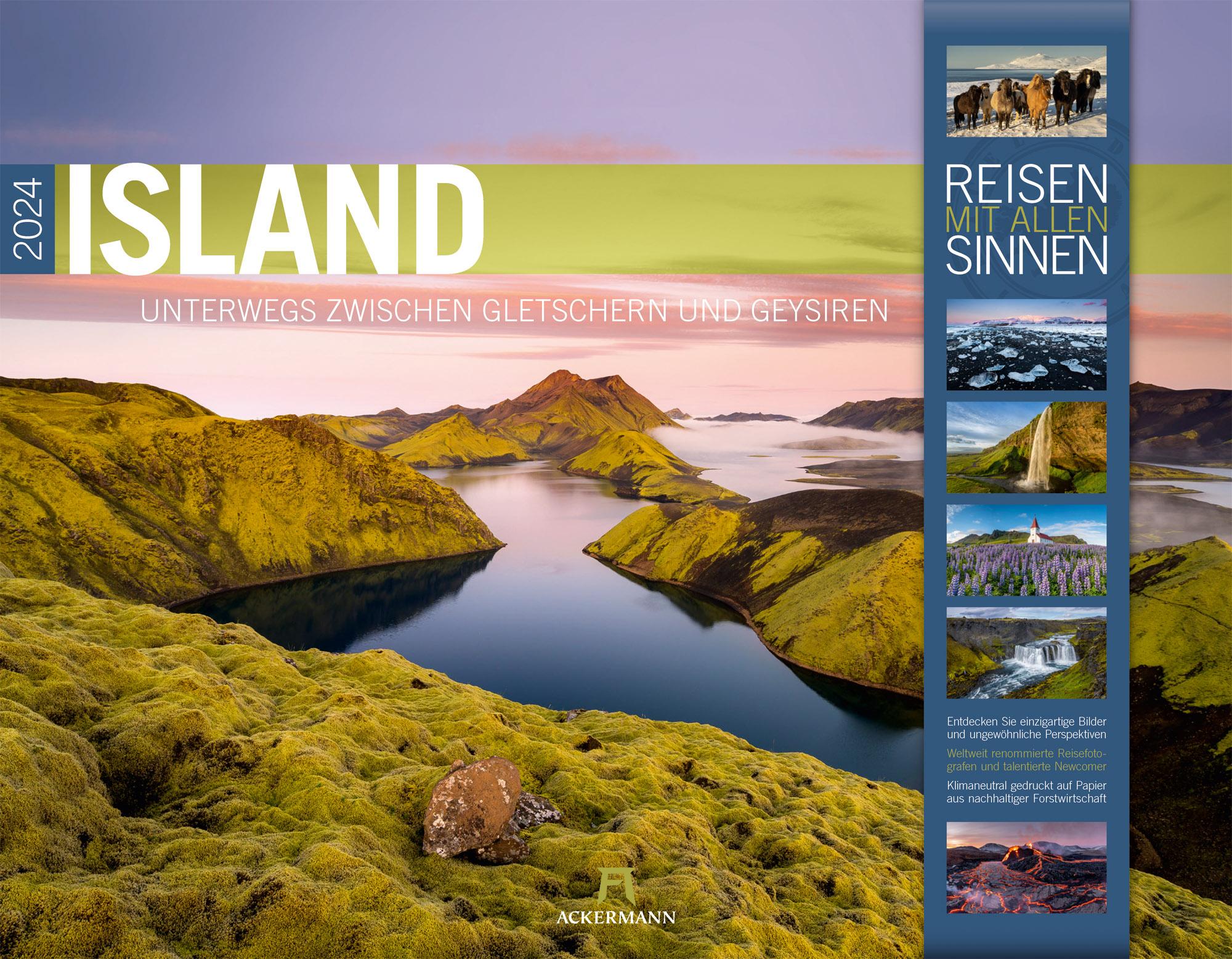 Island - Unterwegs zwischen Gletschern und Geysiren Kalender 2024 Maße (B/H): 54 x 42 cm, Fotokalender, Reisen mit allen Sinnen