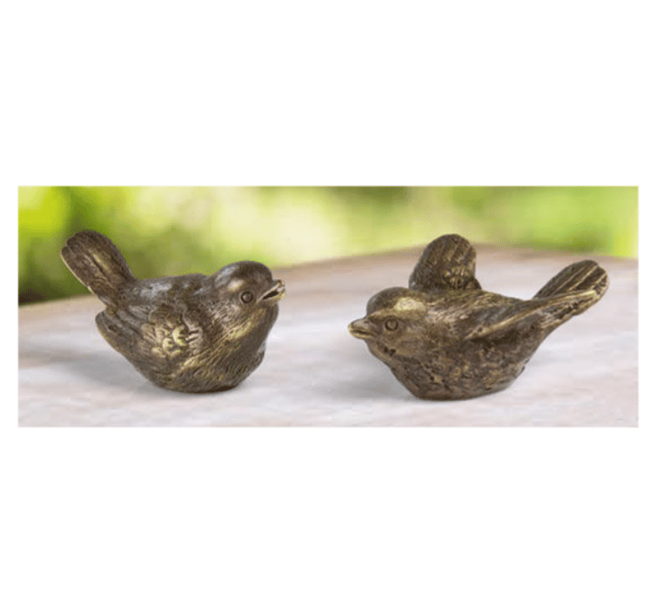 2 Gartenskulpturen "Vogelpaar" im Set, Bronze