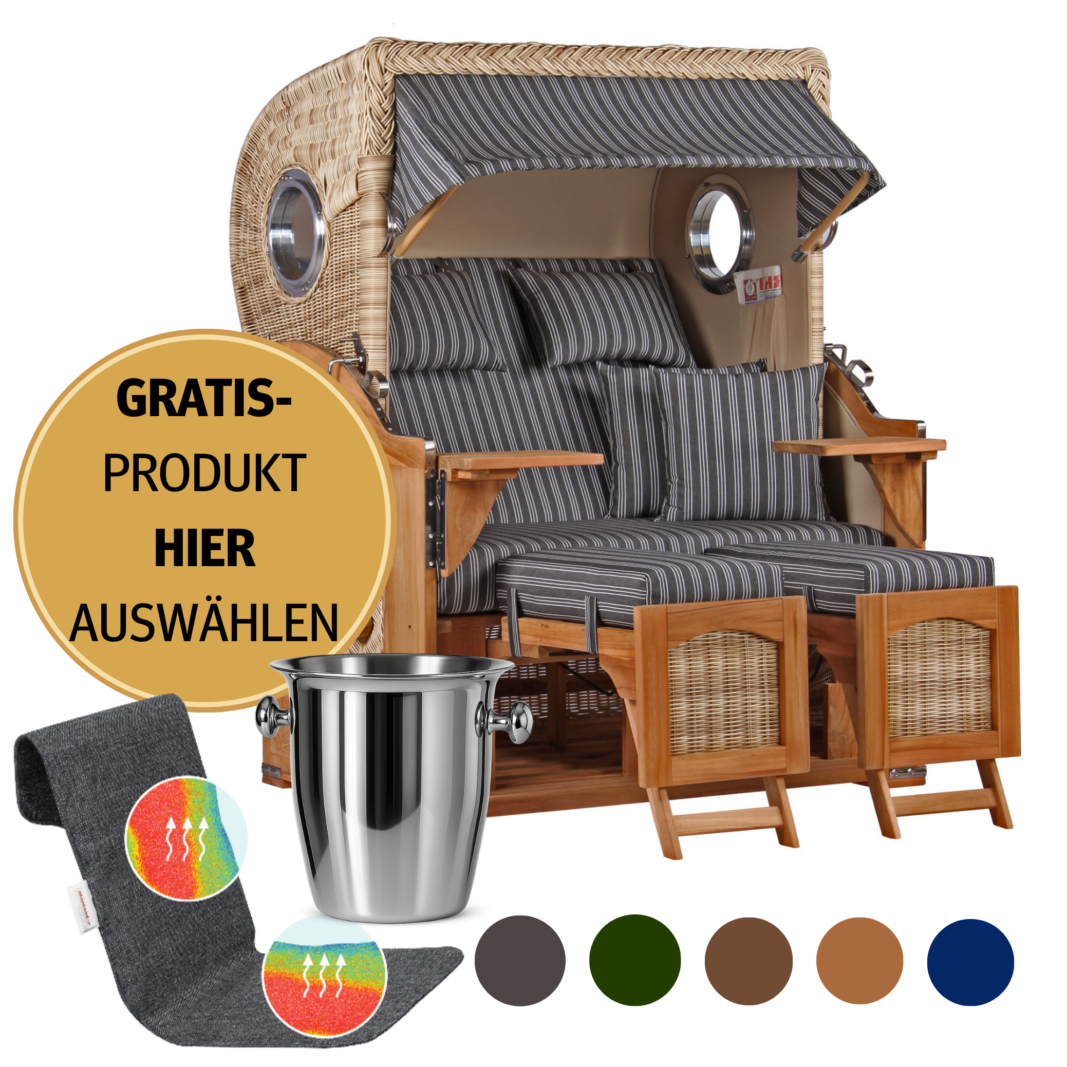 Strandkorb 2-Sitzer Komplettset | Teakholz – Düne