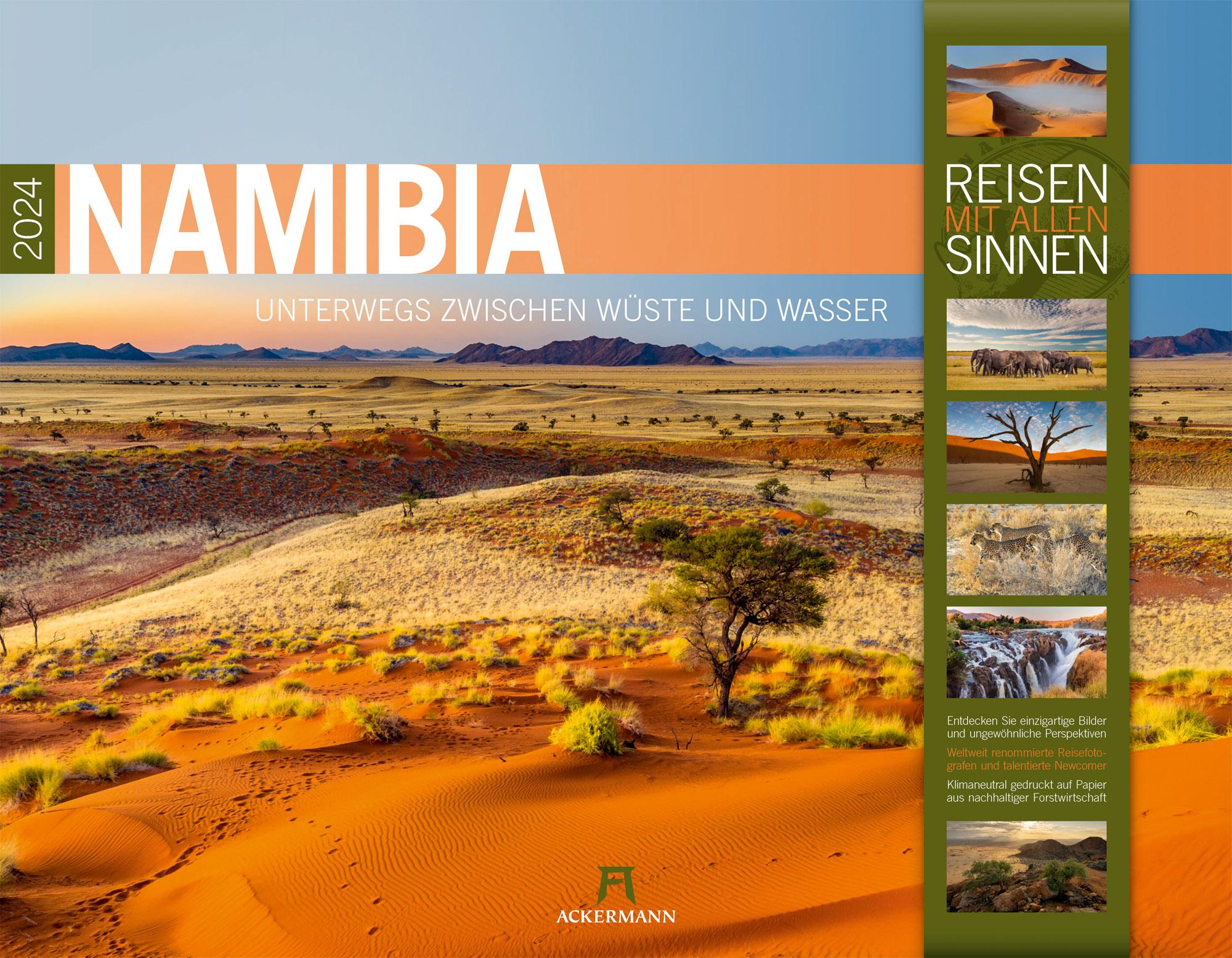 Namibia - Unterwegs zwischen Wüste und Wasser Kalender 2024 Maße (B/H): 54 x 42 cm, Reisen mit allen Sinnen