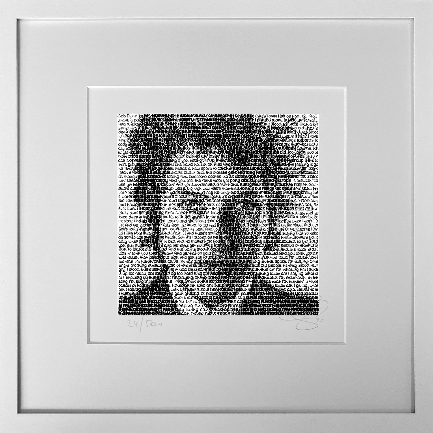 "Bob Dylan" SAXA Edition Wortmalerei