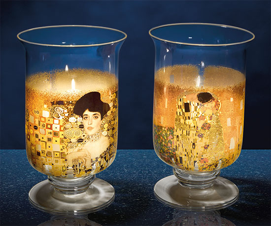 Gustav Klimt: 2 Windlichter/Vasen mit Künstlermotiv im Set