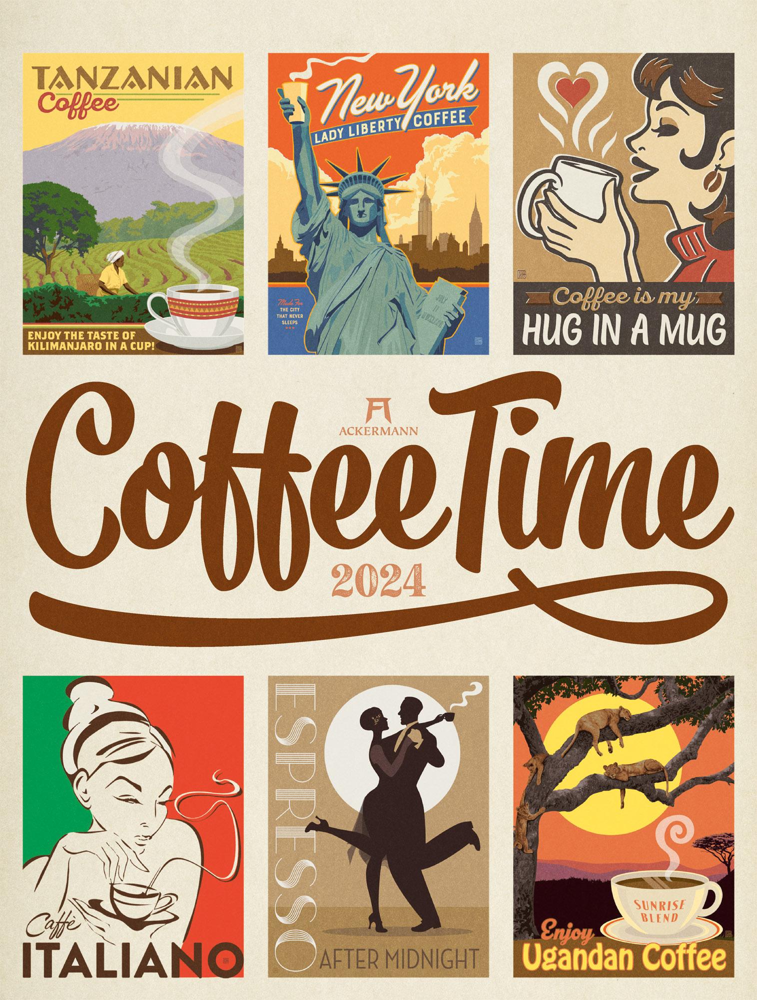 Coffee Time - Kaffee-Plakate Kalender 2024 Maße (B/H): 50 x 66 cm, Wandkalender, Dt/engl/frz/span