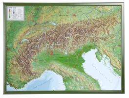 Alpen, Reliefkarte, Groß, mit Holzrahmen. Alps Tiefgezogenes Kunststoffrelief