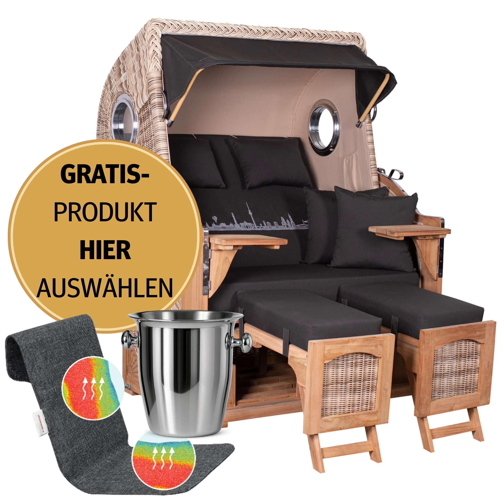 Strandkorb 2-Sitzer Komplettset | Teakholz – Skyline Berlin