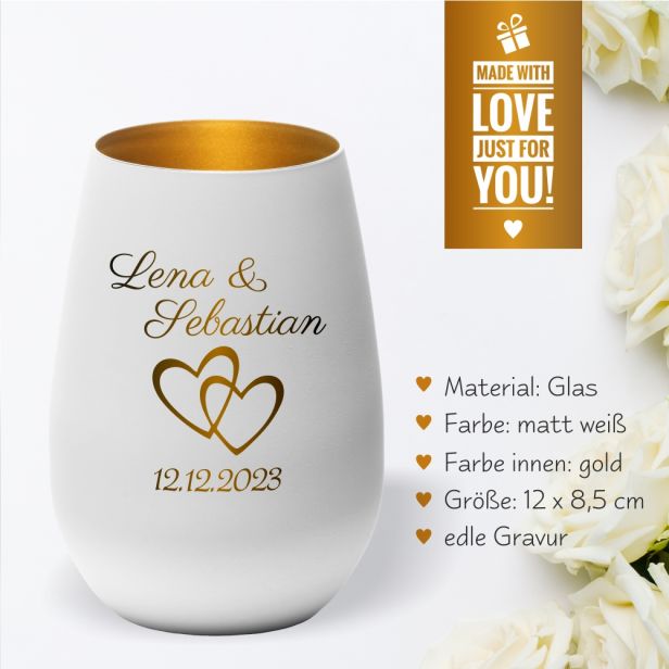 Windlicht Hochzeit Herzen - personalisiert